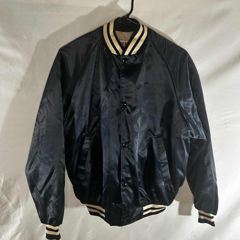 Vintage WestArk‎ USA Black Satin Bomber Jacket Quilted Lined Snap Front Medium